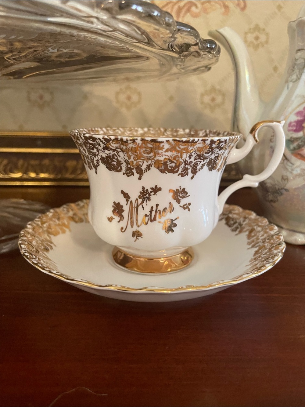 Royal Albert White and Gold 'Mother' Tea Cup and Saucer